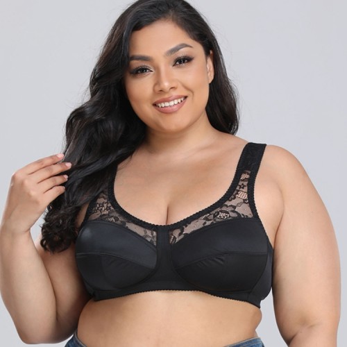 Plus Lace Trim & Shoulder Straps Comfortable Wireless Bra